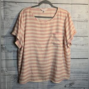 Lauren Conrad Striped Pink and Cream Women's Top Size XXL Shortsleeve